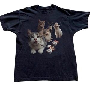 Gildan Cats Smoking Marlboro Cigarettes Black Graphic T-Shirt Unisex Cotton